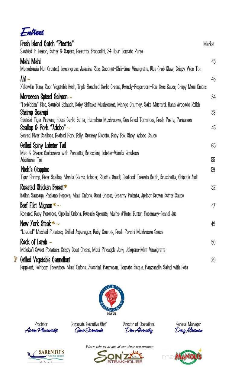 Nick's Fishmarket Maui - Kihei, HI menu_pic