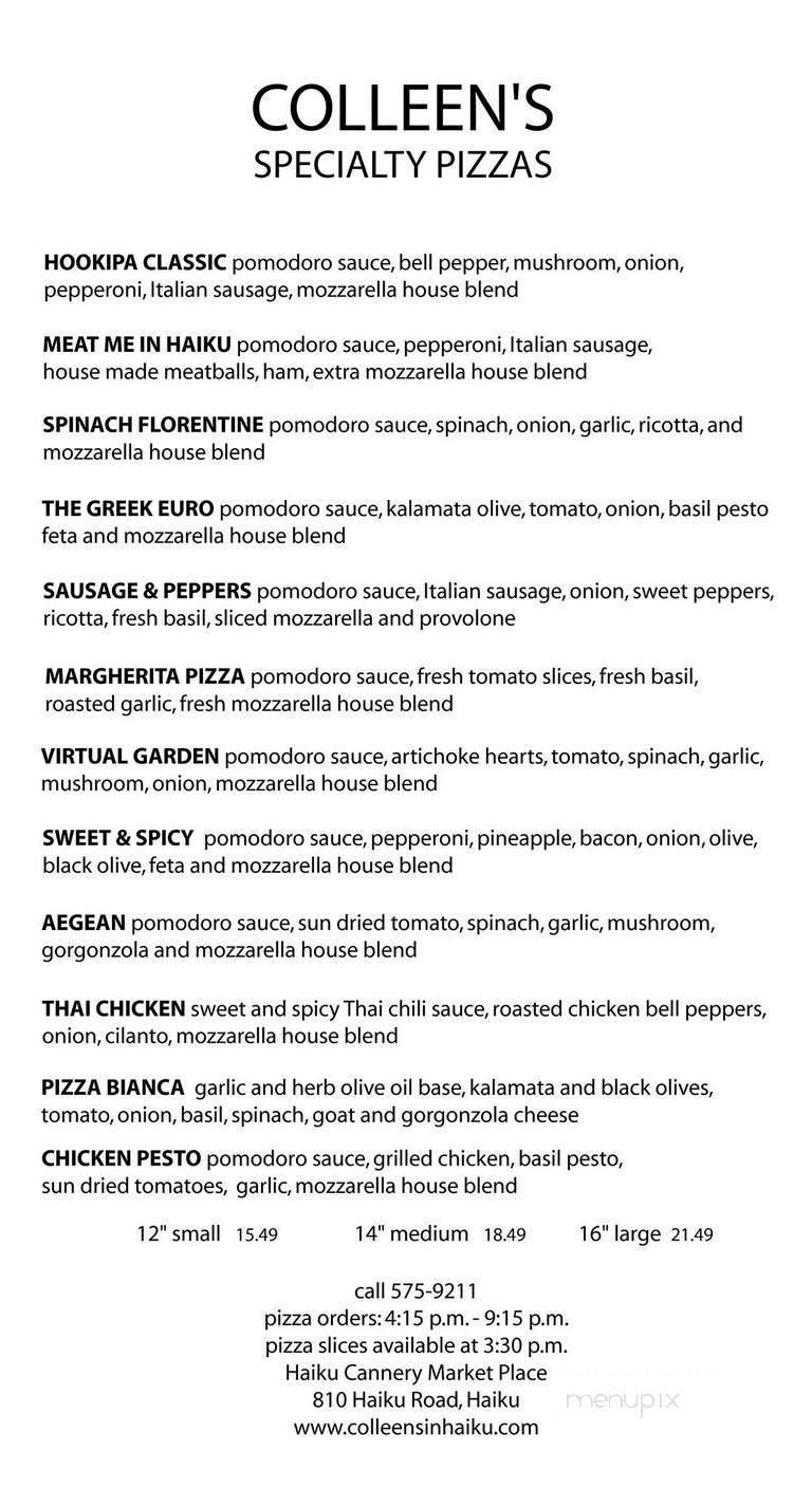 Colleen's At The Cannery - Haiku, HI menu_pic