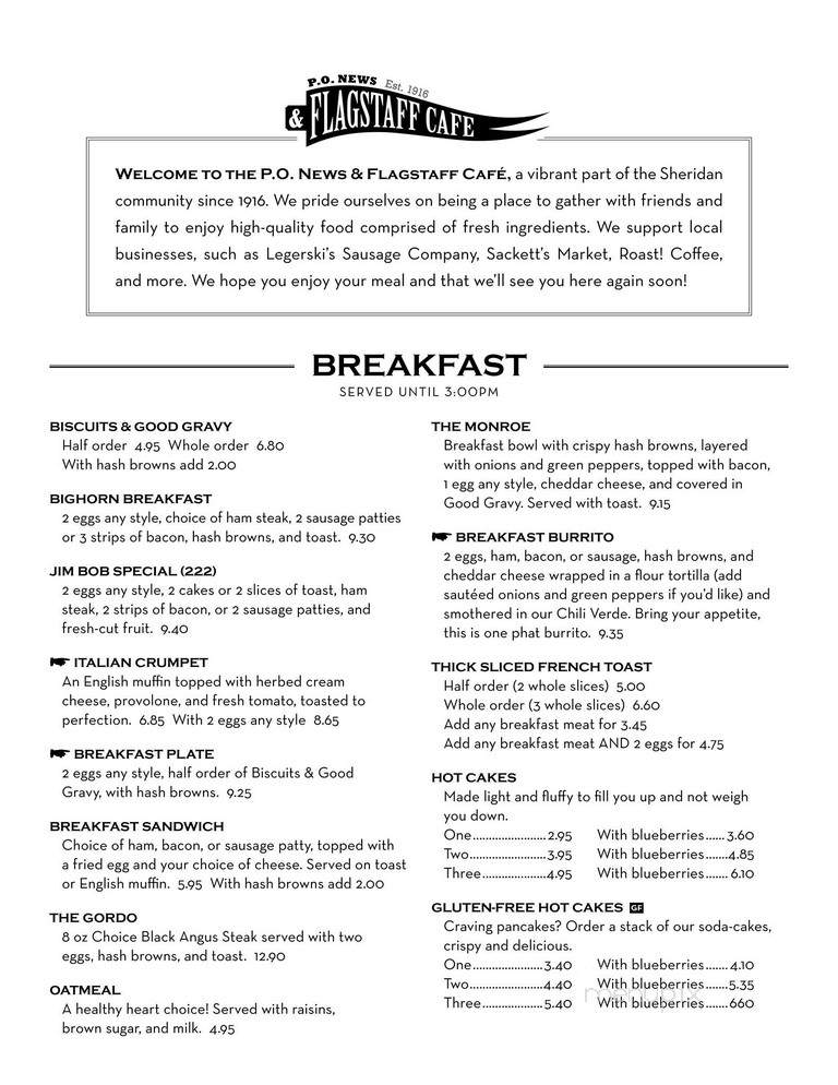 P O News & Flightstaff Cafe - Sheridan, WY menu_pic