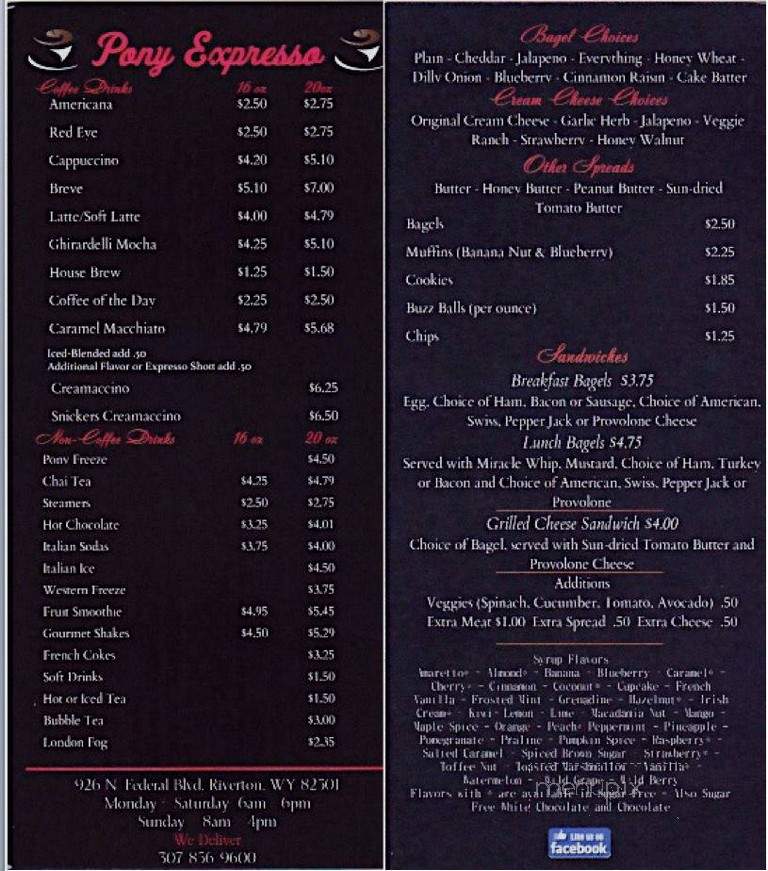 Pony Espresso - Riverton, WY menu_pic