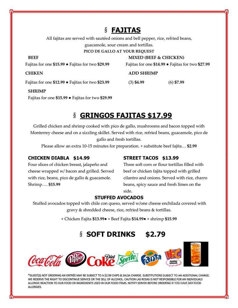 Las Rosas Mexican Restaurant - Houston, TX menu_pic