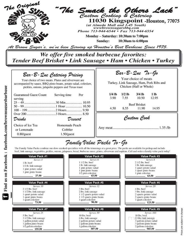 Brown Sugar's Barbecue - Houston, TX menu_pic