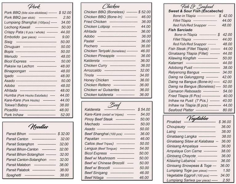 Filipinina - Houston, TX menu_pic
