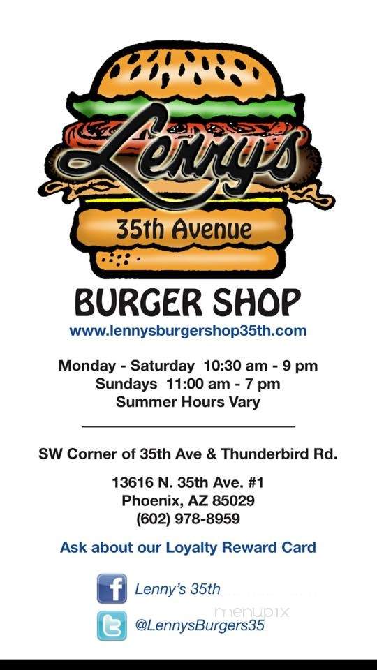 Lenny's Burger Shop - Phoenix, AZ menu_pic