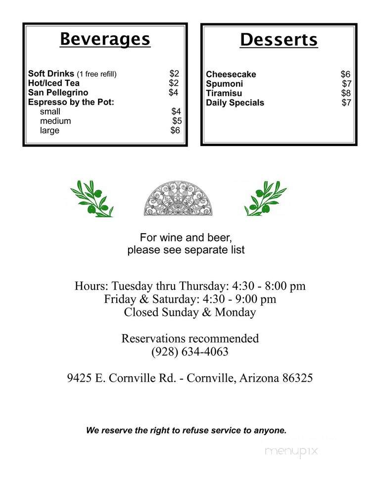 Vince's Little Star Italian - Cornville, AZ menu_pic