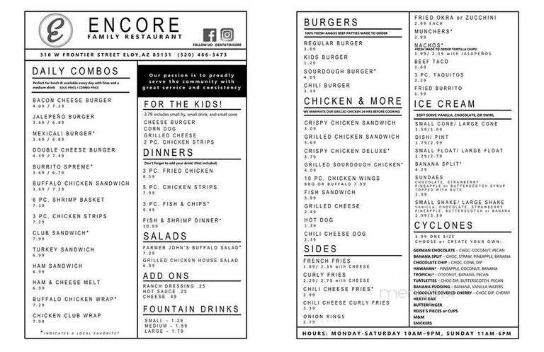 Encore Family Restaurant - Eloy, AZ menu_pic