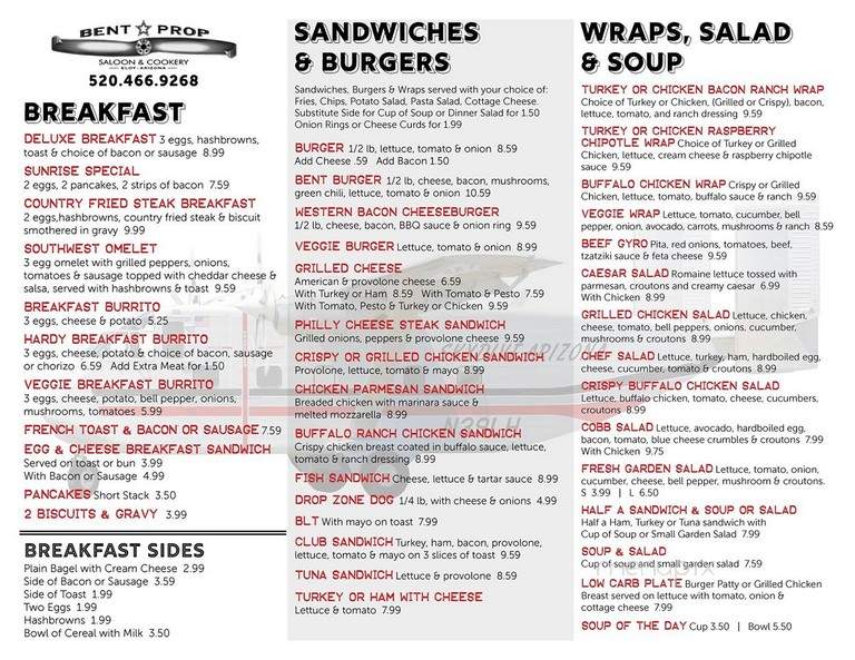 Bent Prop Saloon & Cookery - Eloy, AZ menu_pic