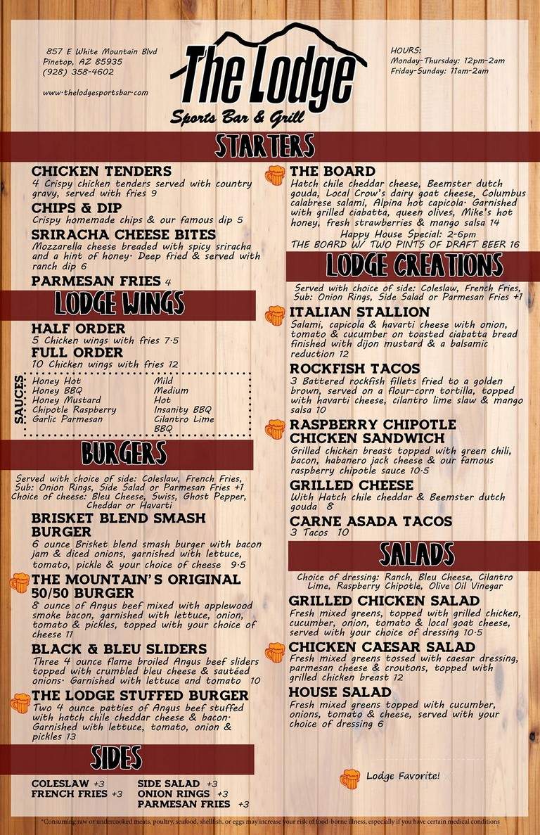 Lodge Sports Bar & Grill - Pinetop, AZ menu_pic