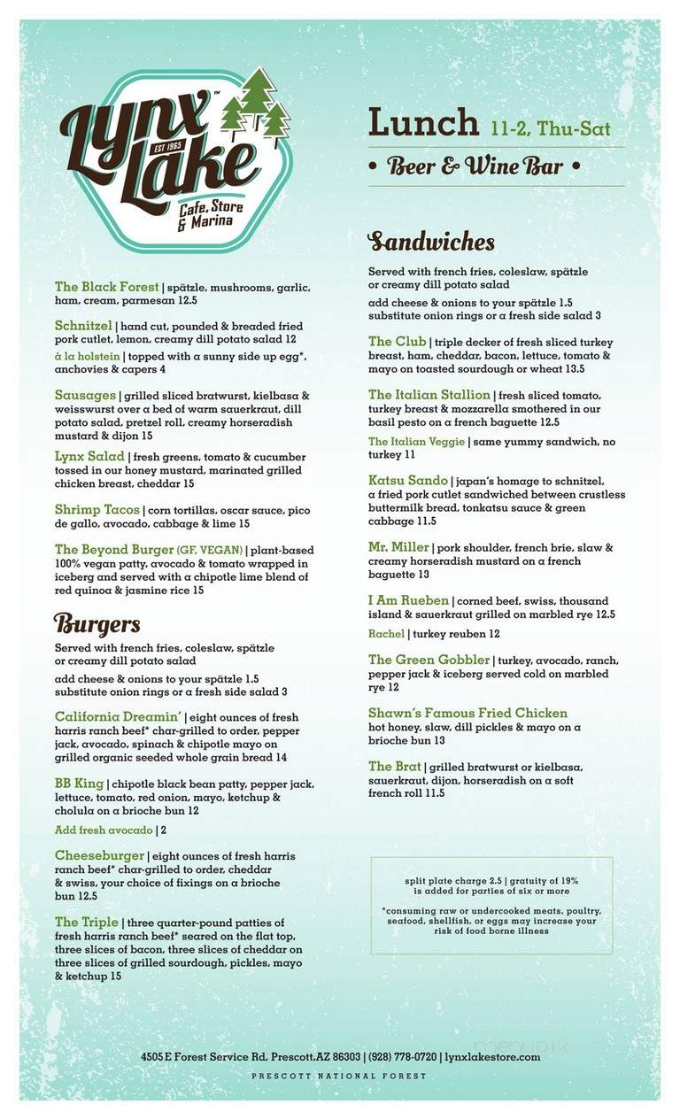 Lynx Lake Cafe - Prescott, AZ menu_pic