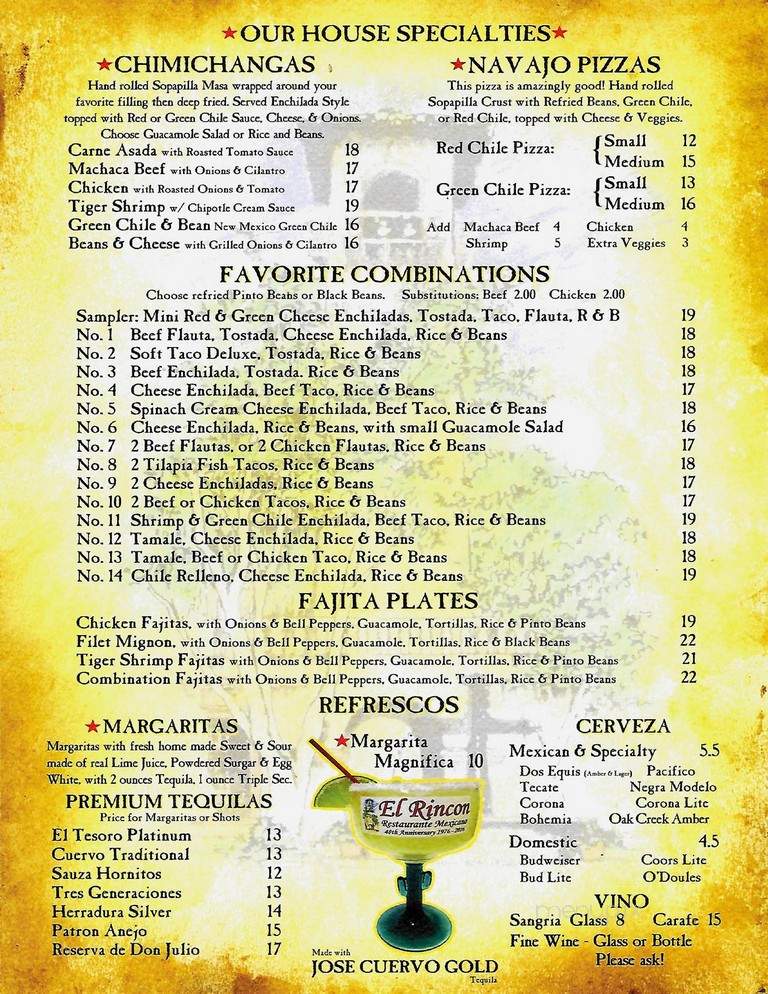 El Rincon Restaurante Mexicano - Sedona, AZ menu_pic