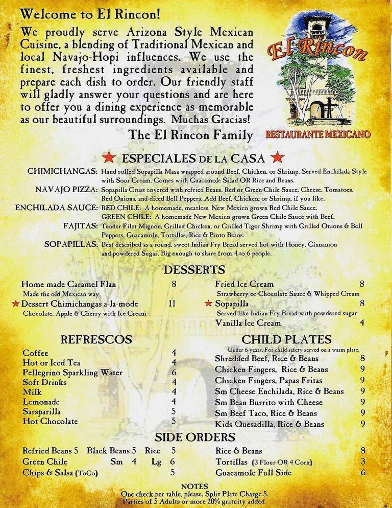 El Rincon Restaurante Mexicano - Sedona, AZ menu_pic