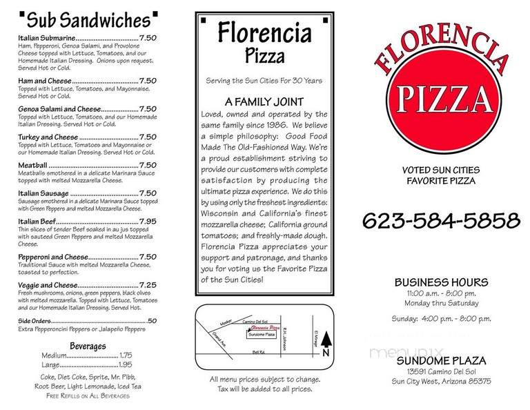 Florencia Pizza - Sun City West, AZ menu_pic