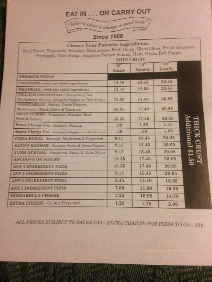 Village Inn Pizza Parlor - Yuma, AZ menu_pic