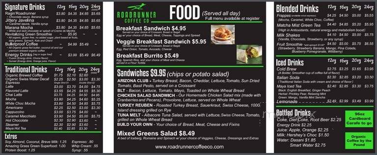 Roadrunner Coffee Co - Tucson, AZ menu_pic