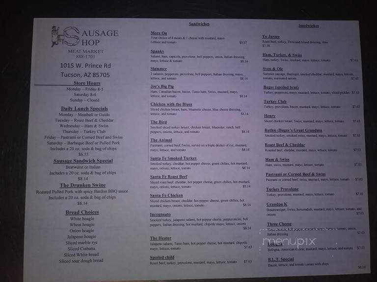 Sausage Shop - Tucson, AZ menu_pic