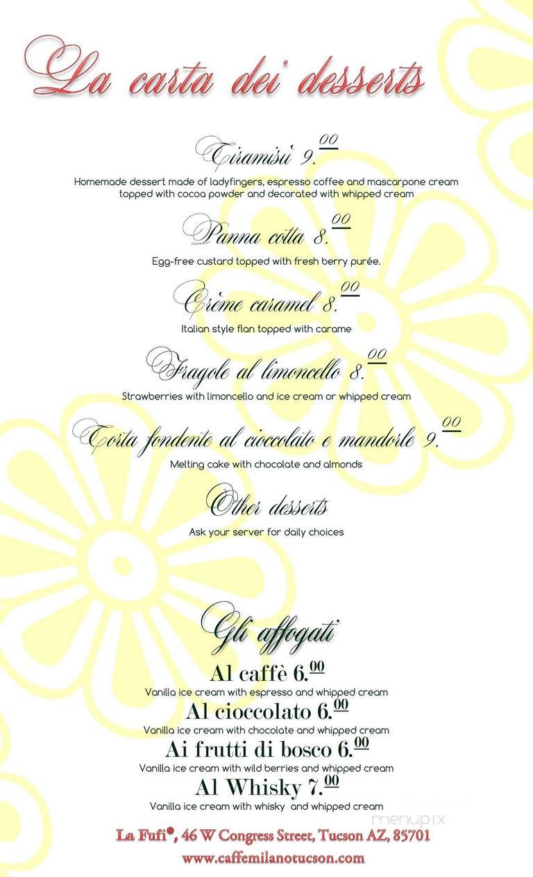 Caffe Milano - Tucson, AZ menu_pic