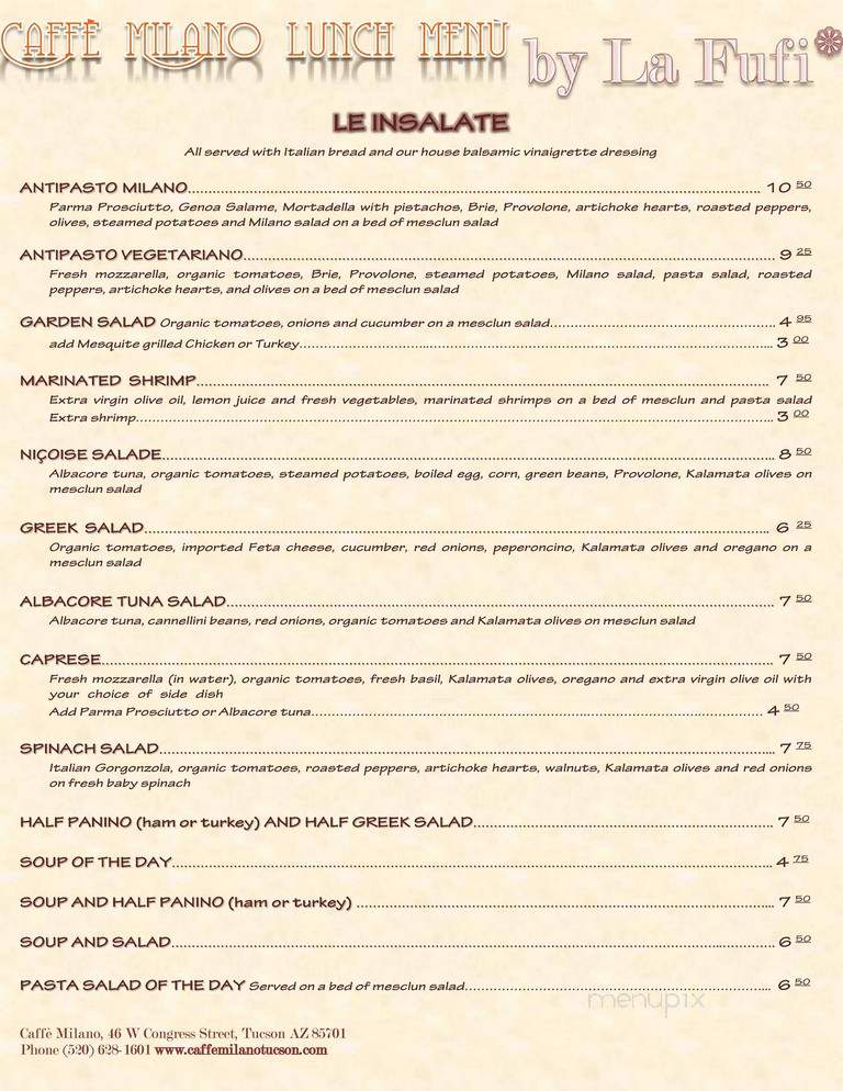 Caffe Milano - Tucson, AZ menu_pic
