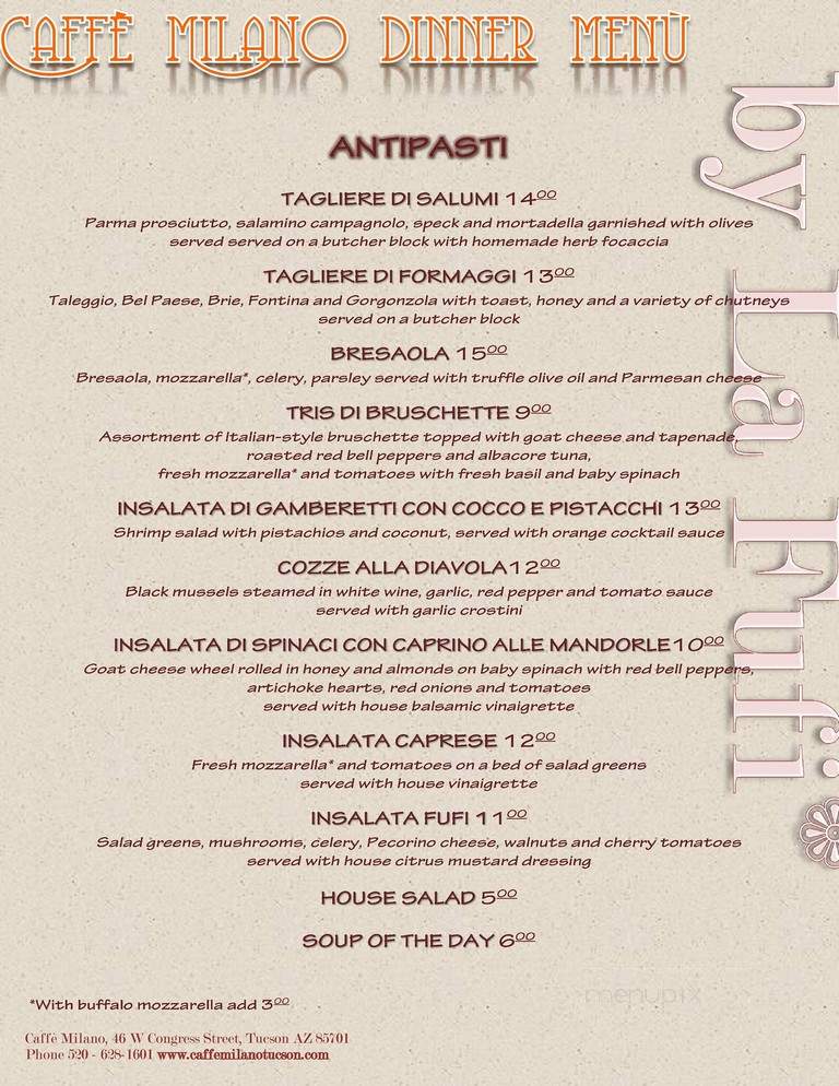 Caffe Milano - Tucson, AZ menu_pic