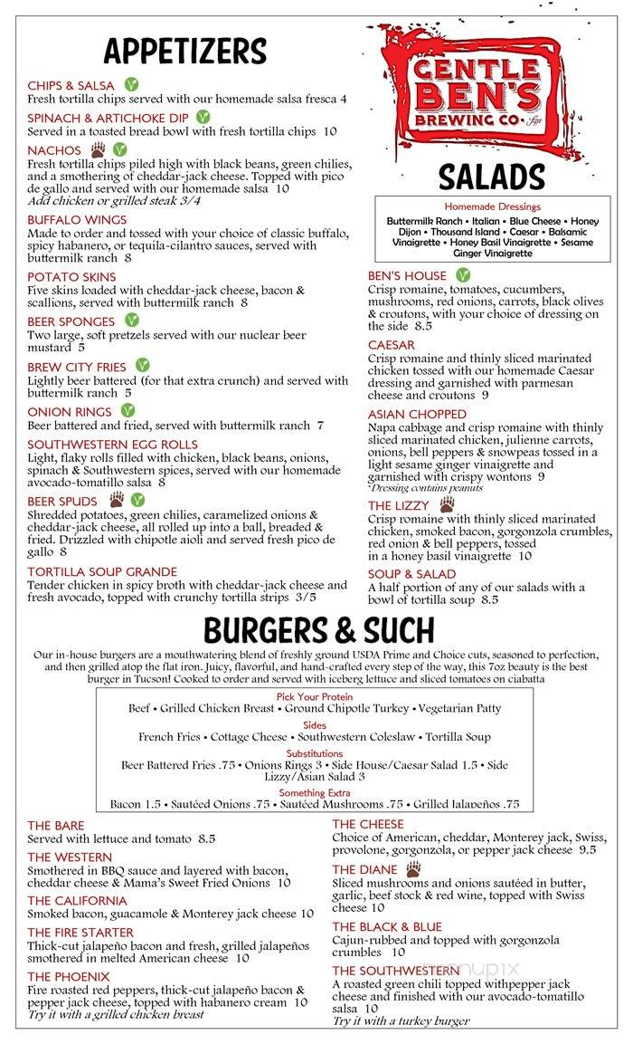 Gentle Ben's Brewing Co - Tucson, AZ menu_pic