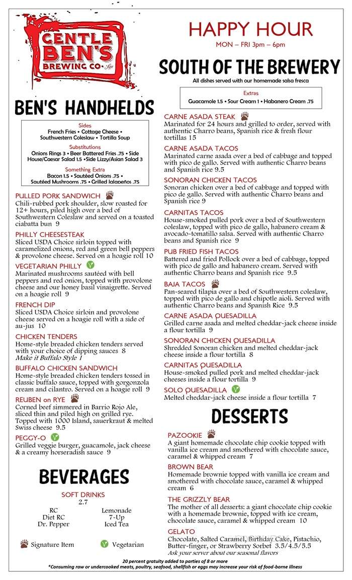 Gentle Ben's Brewing Co - Tucson, AZ menu_pic