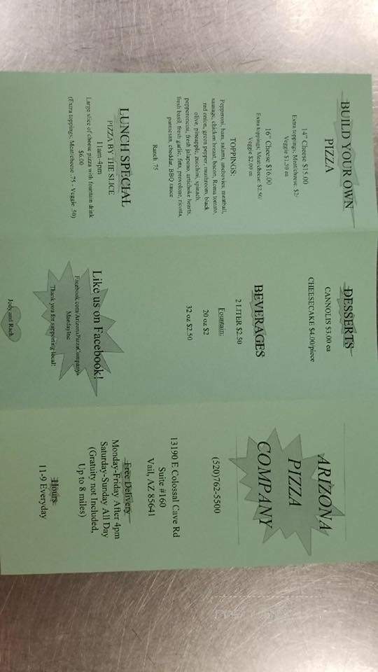 Arizona Pizza Co - Tucson, AZ menu_pic