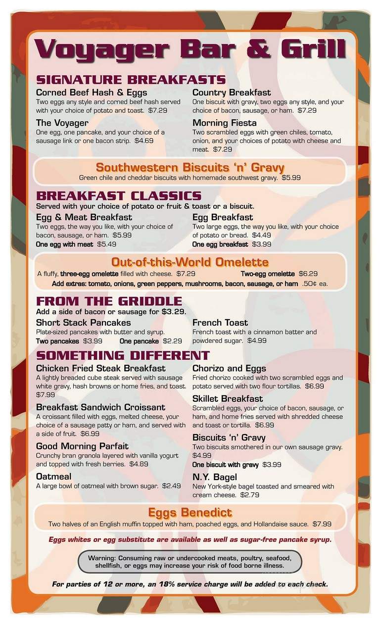 Voyager Restaurant - Tucson, AZ menu_pic