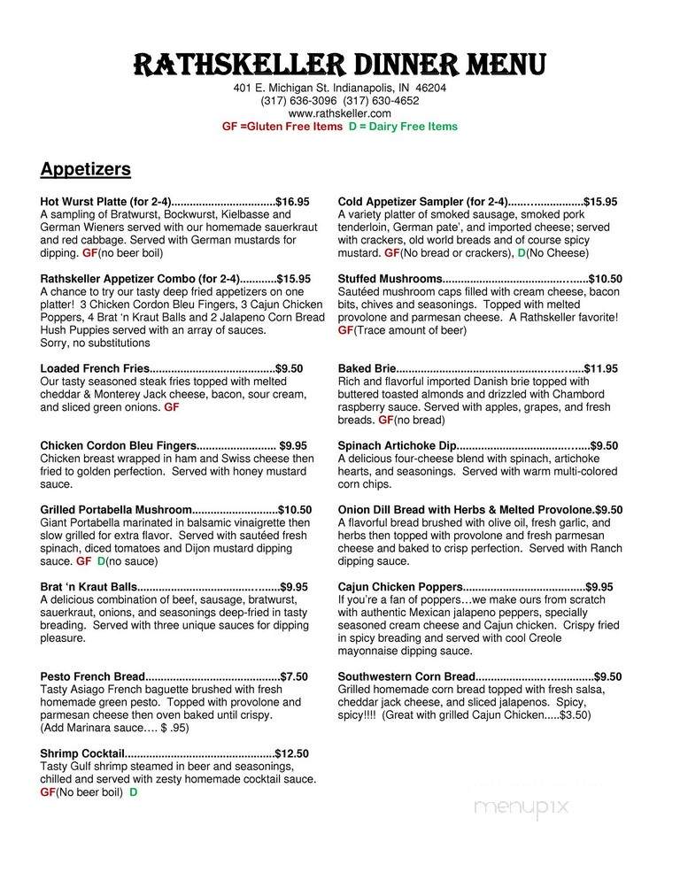Rathskeller Restaurant - Indianapolis, IN menu_pic