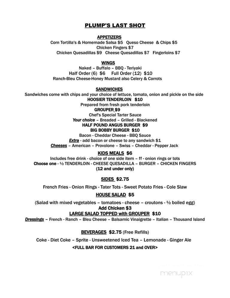 Plump's Last Shot - Indianapolis, IN menu_pic