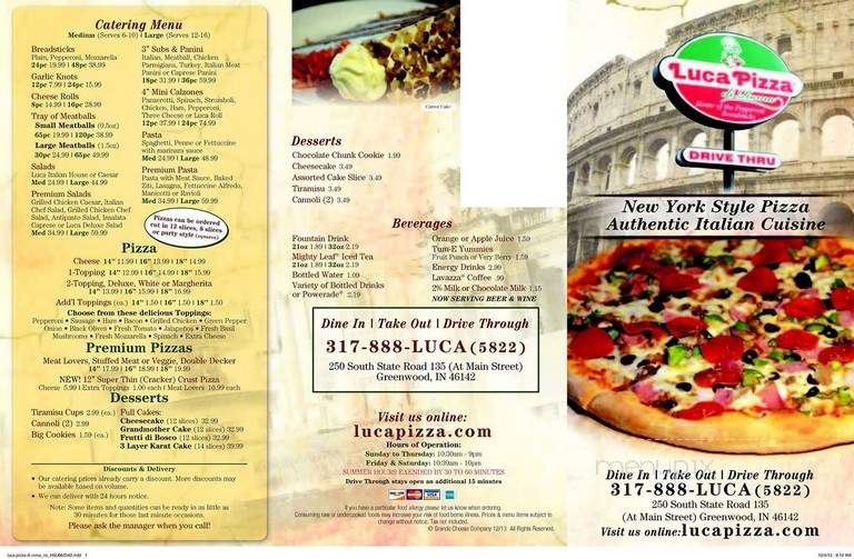 Luca Pizza - Indianapolis, IN menu_pic