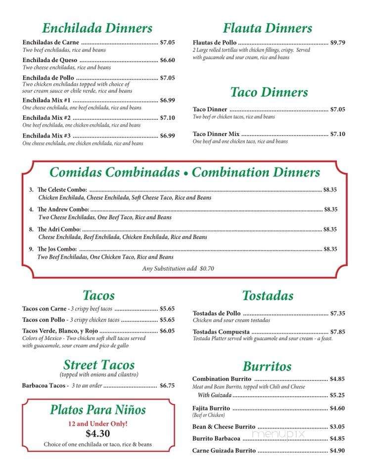 Menu of Chuy's Mexican Restaurant in Fort Worth, TX 76114