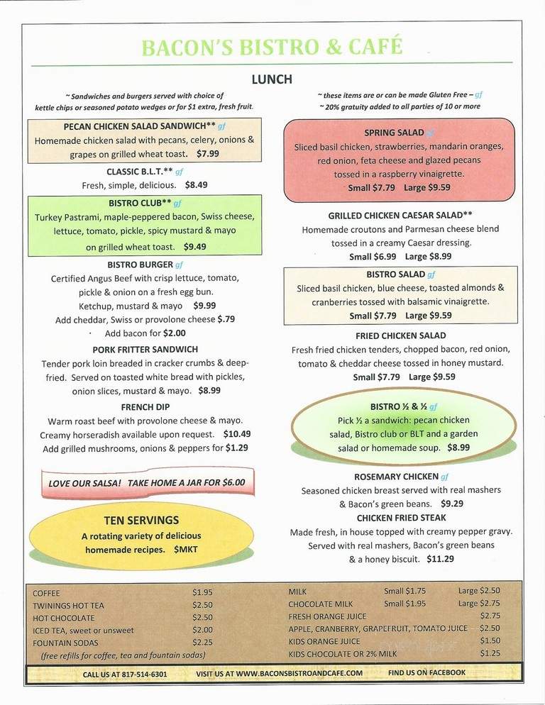 Bacon's Restaurant - Hurst, TX menu_pic