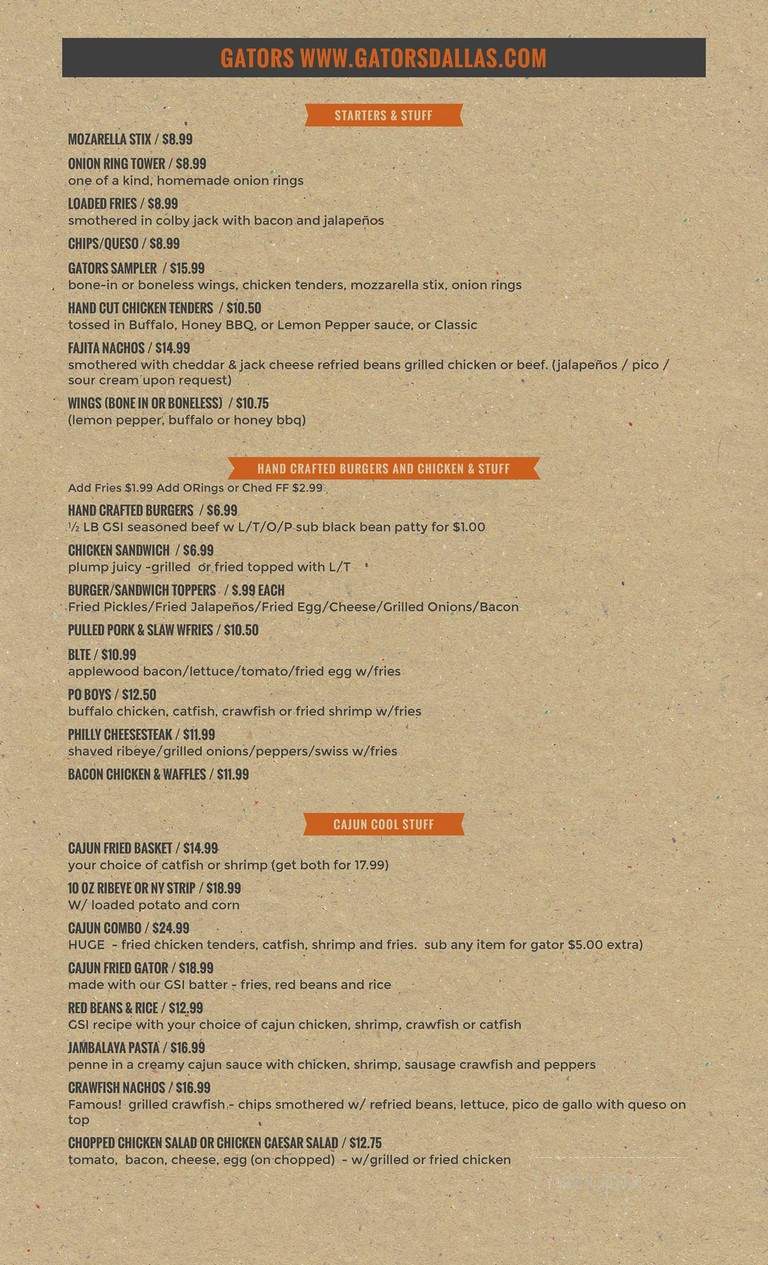 Gator's - Dallas, TX menu_pic