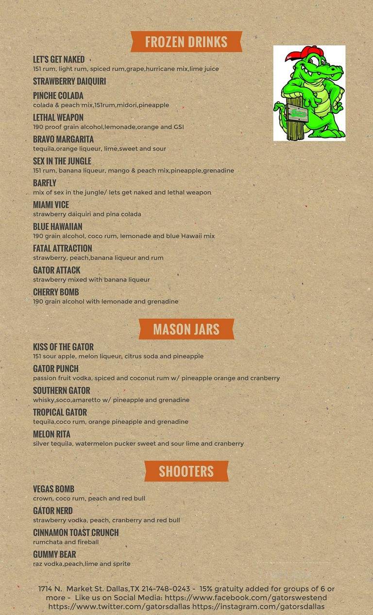 Gator's - Dallas, TX menu_pic
