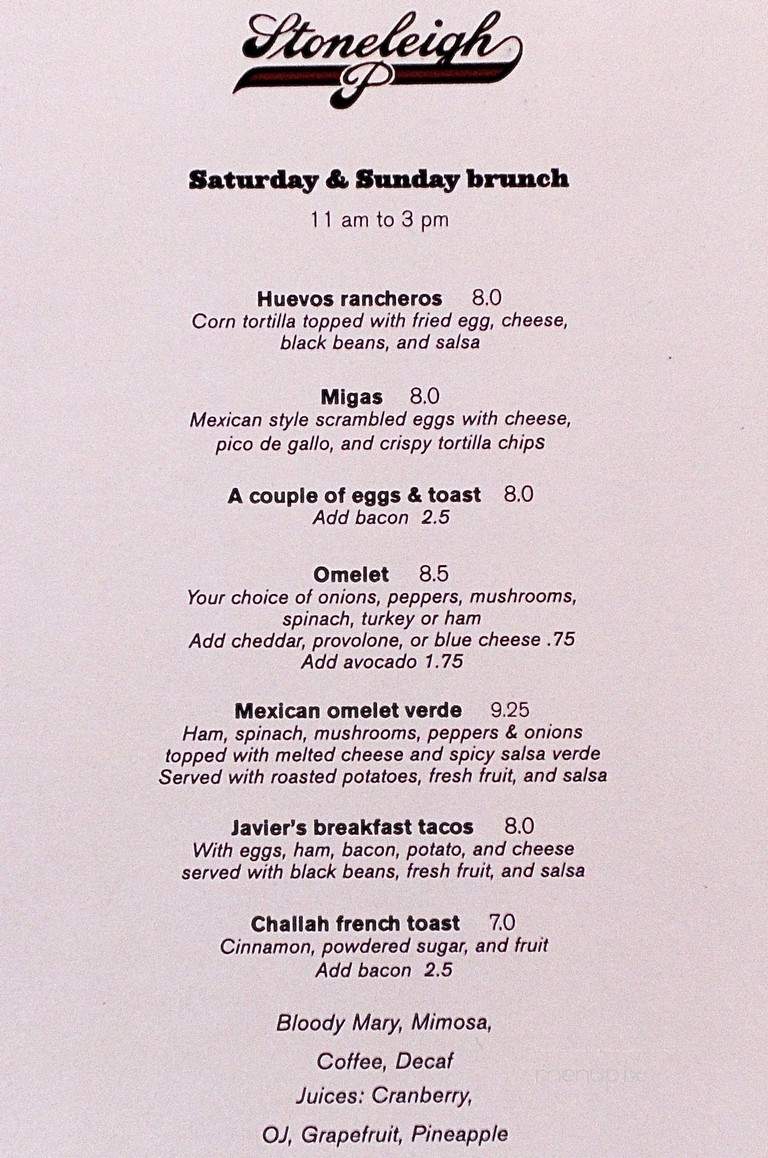 Stoneleigh P Restaurant - Dallas, TX menu_pic