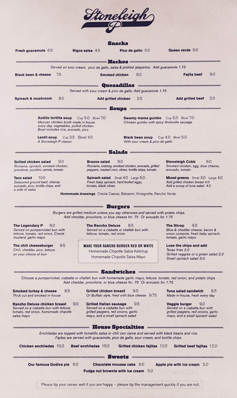 Stoneleigh P Restaurant - Dallas, TX menu_pic