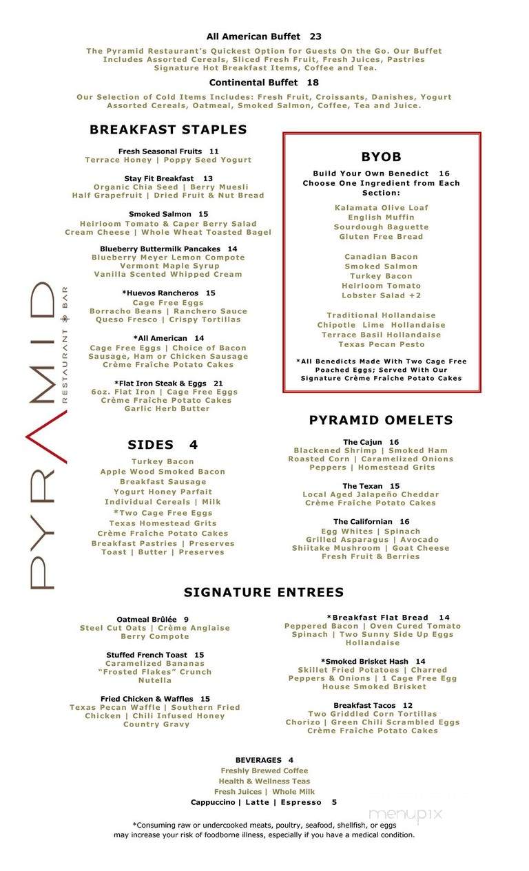 Pyramid Restaurant - Dallas, TX menu_pic