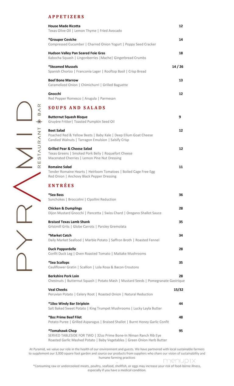 Pyramid Restaurant - Dallas, TX menu_pic