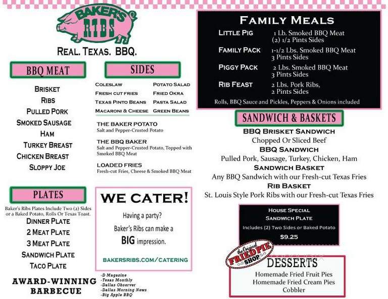 Baker's Ribs - Dallas, TX menu_pic