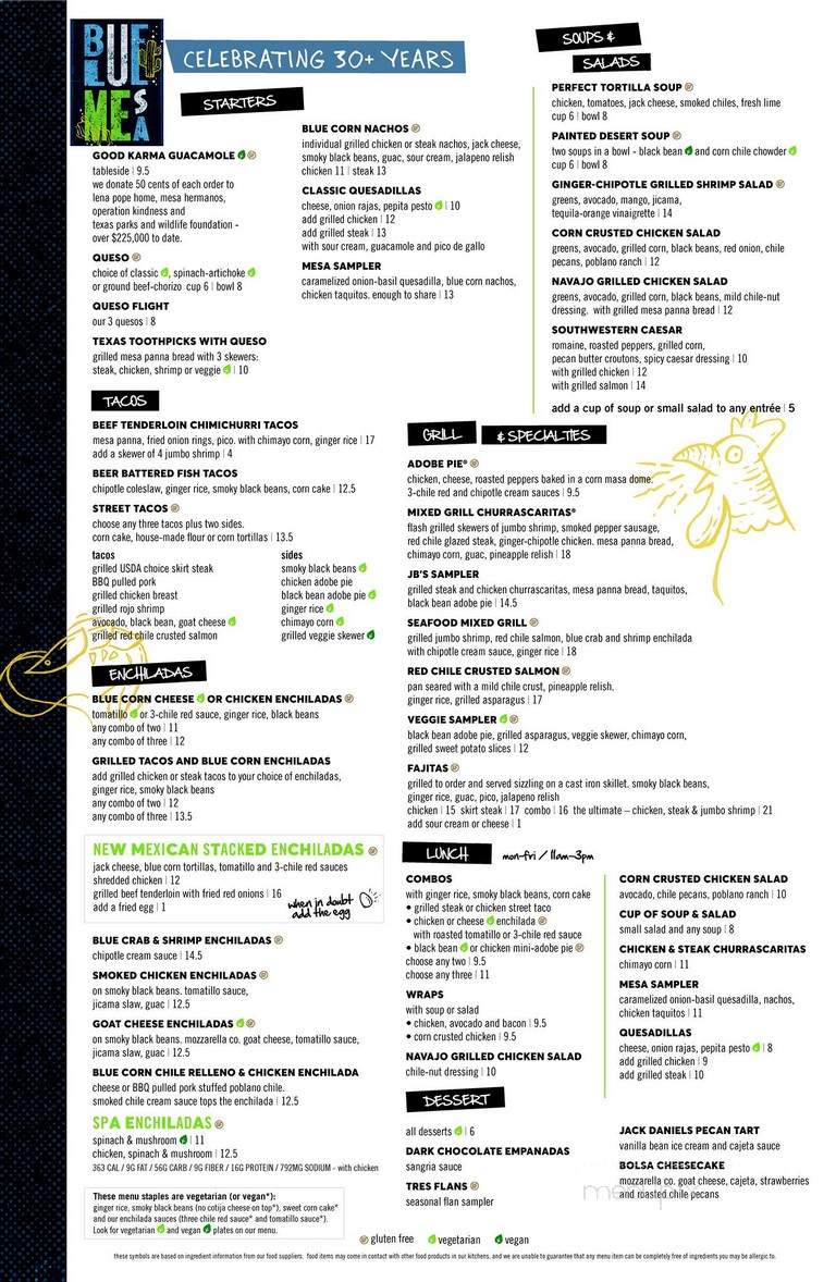 Blue Mesa Grill - Dallas, TX menu_pic