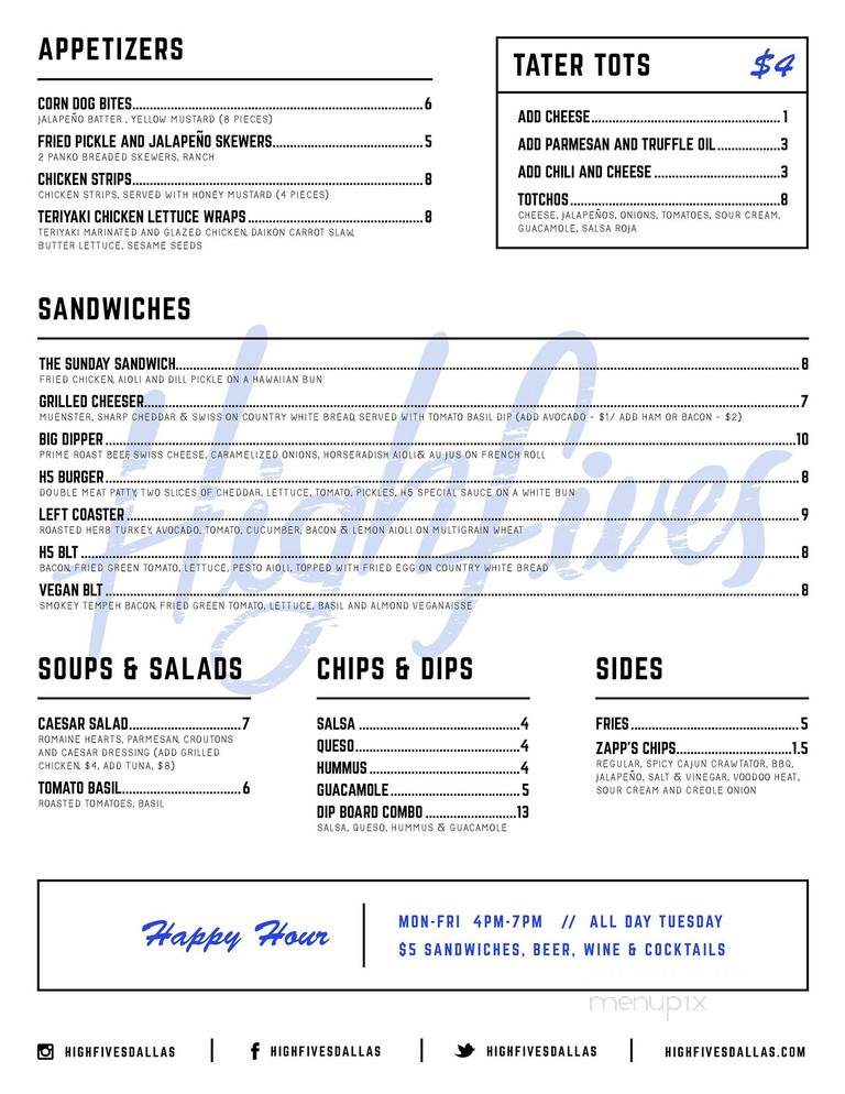 High Five Cafe - Dallas, TX menu_pic