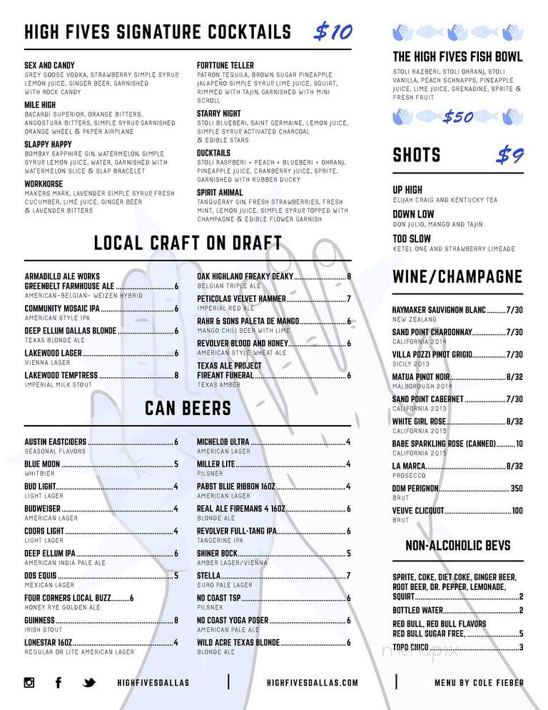 High Five Cafe - Dallas, TX menu_pic
