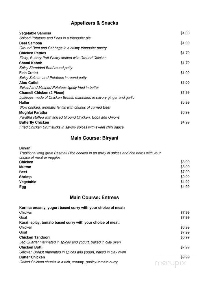 Chameli Restaurant - Richardson, TX menu_pic