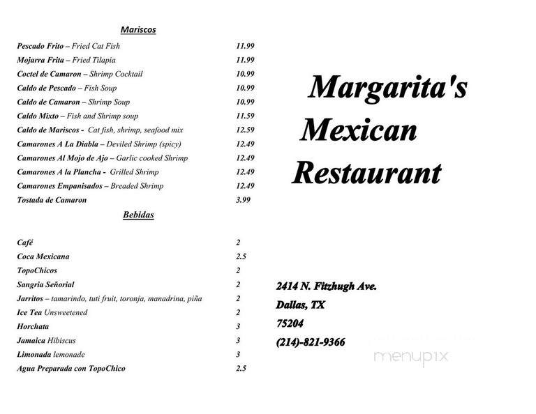 Margarita's Restaurant - Garland, TX menu_pic