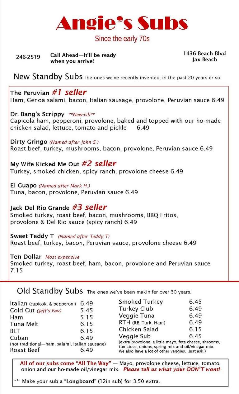 Angie's Subs At Jax Beach - Jacksonville Beach, FL menu_pic