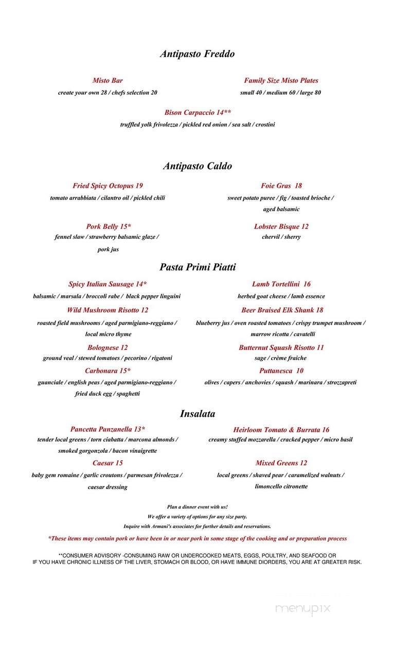 Armani's - Tampa, FL menu_pic