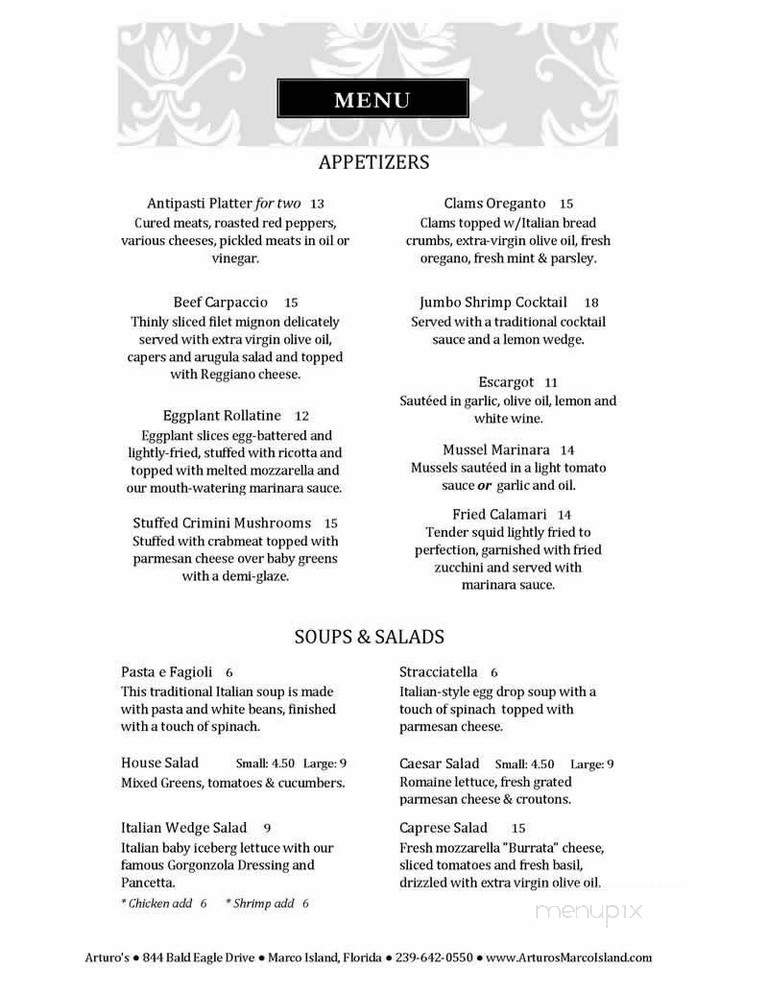 Arturo's Italian Restaurant - Marco Island, FL menu_pic