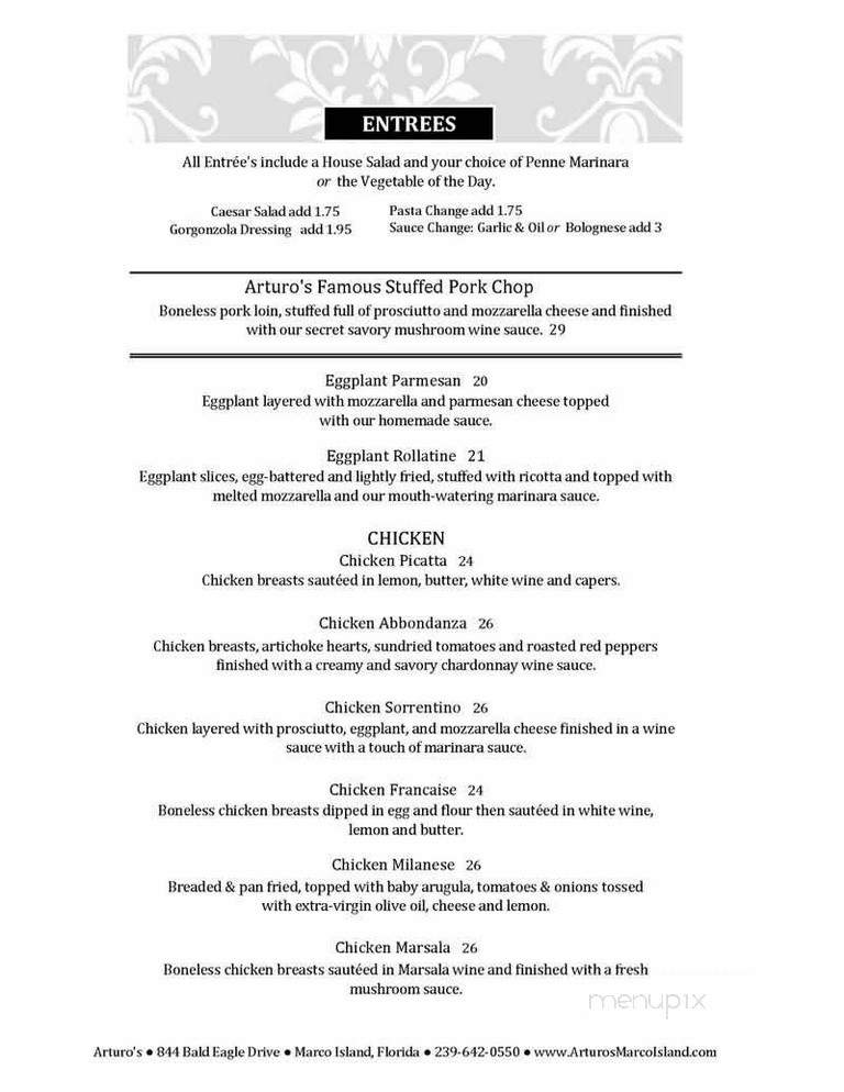 Arturo's Italian Restaurant - Marco Island, FL menu_pic