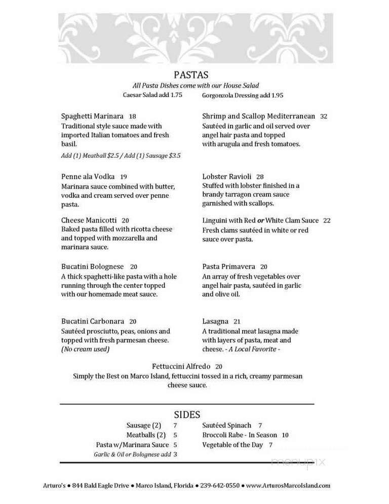 Arturo's Italian Restaurant - Marco Island, FL menu_pic