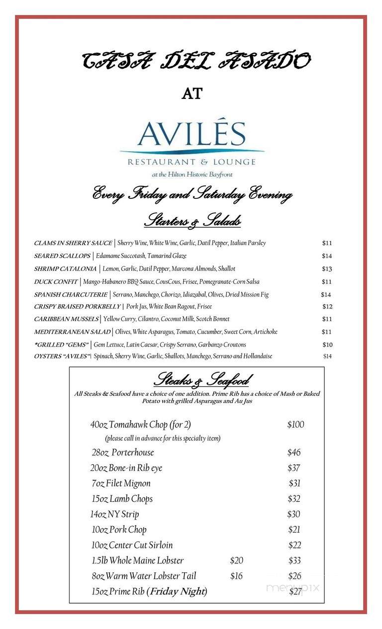 Aviles Restaurant - St Augustine, FL menu_pic