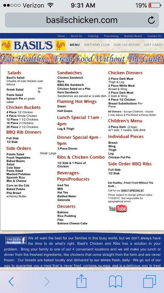 Basil's Chicken & Ribs - Bradenton, FL menu_pic